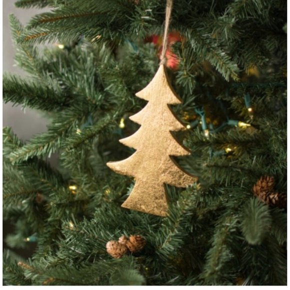 Christmas Tree in Gold‎ leaf Mango Wood Holiday Ornament 8"in -NEW - Picture 2 of 2